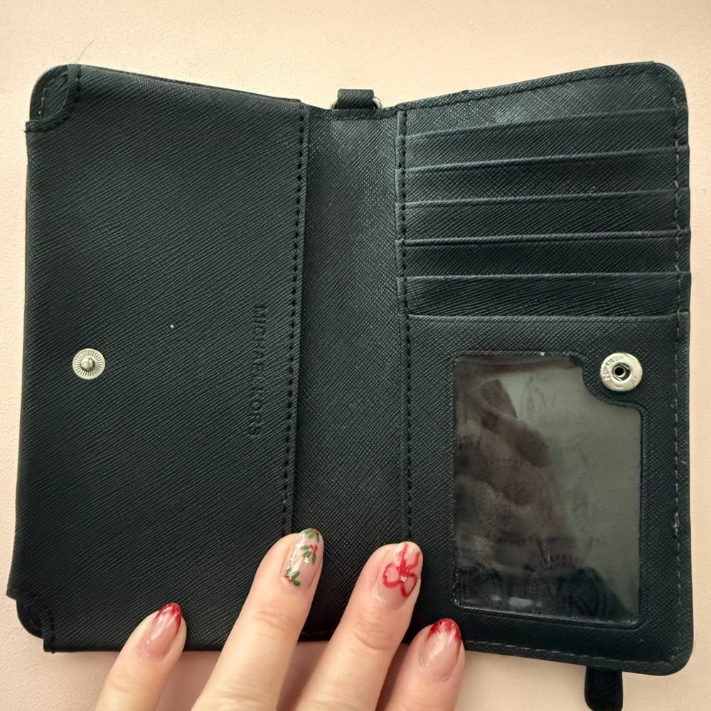 Michael Kors Black and White Striped Zip Around Wallet - Picture 3 of 5